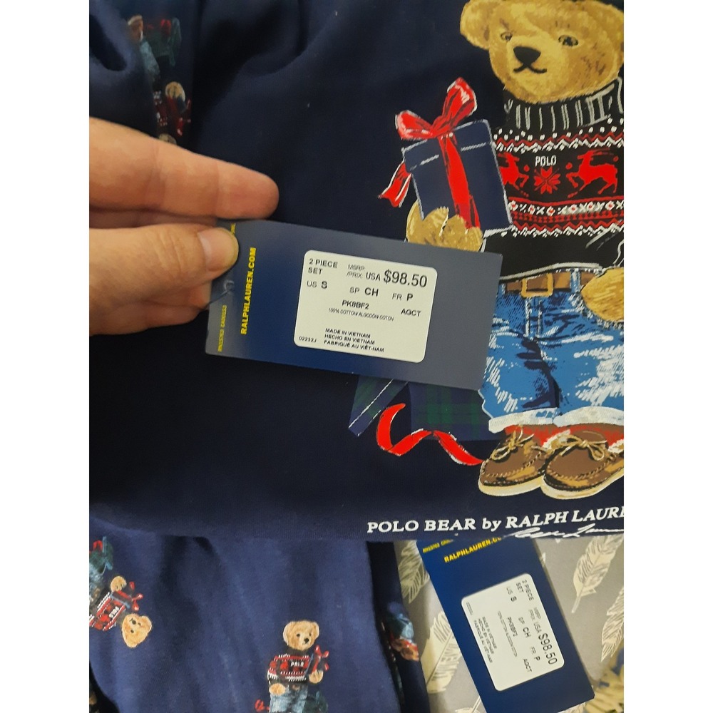 Polo Ralph Lauren Mens Polo Bear Pajama Set Navy Blue Holiday Sleepwear NEW Med - Picture 2 of 7